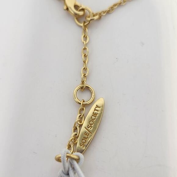 Sole Society Gold Tone Chain Long Necklace CZ Bar Metal Fringe Pendant Casual - Picture 4 of 7